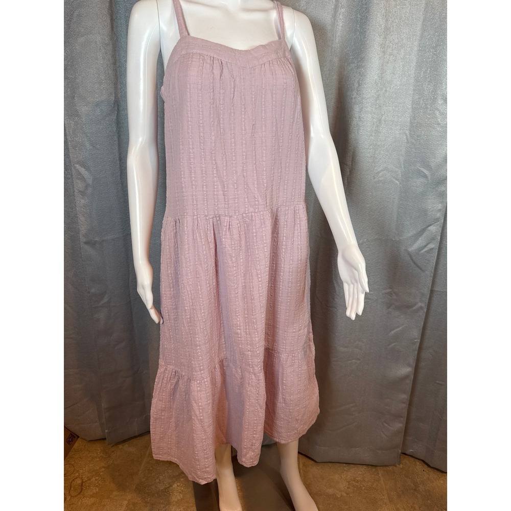 Knox Rose Pink Textured Tiered Midi Dress Spaghetti Straps Women's M